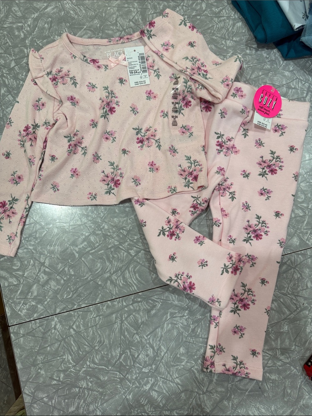 The Children's Place Pink Floral Pajama Set - Light Pink Top & Leggings